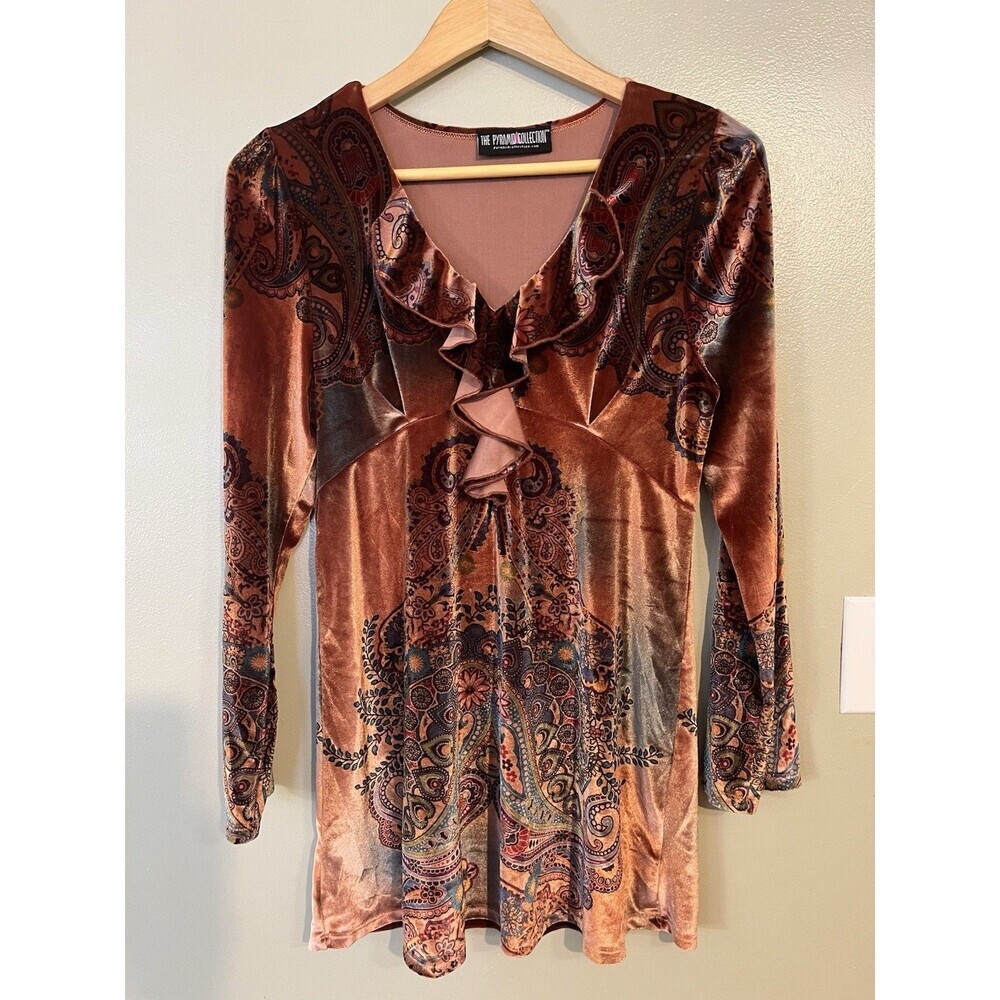 The Pyramid Collection Womens Baby Doll Y2K Grunge Top Velvet Preppy Art S